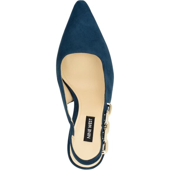 Nine West Womens Teal 400 Suede Closed Pointed Toe Sling Back Veroni Pump - Picture 2 of 6